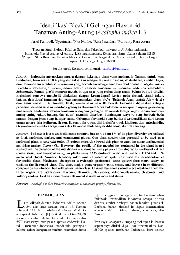 (PDF) Identifikasi Bioaktif Golongan Flavonoid Tanaman AntingAnting