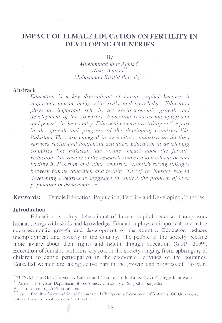 (PDF) Impact of Female Education on Fertility in Developing Countries