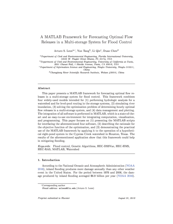 (PDF) A MATLAB framework for forecasting optimal flow releases in a ...