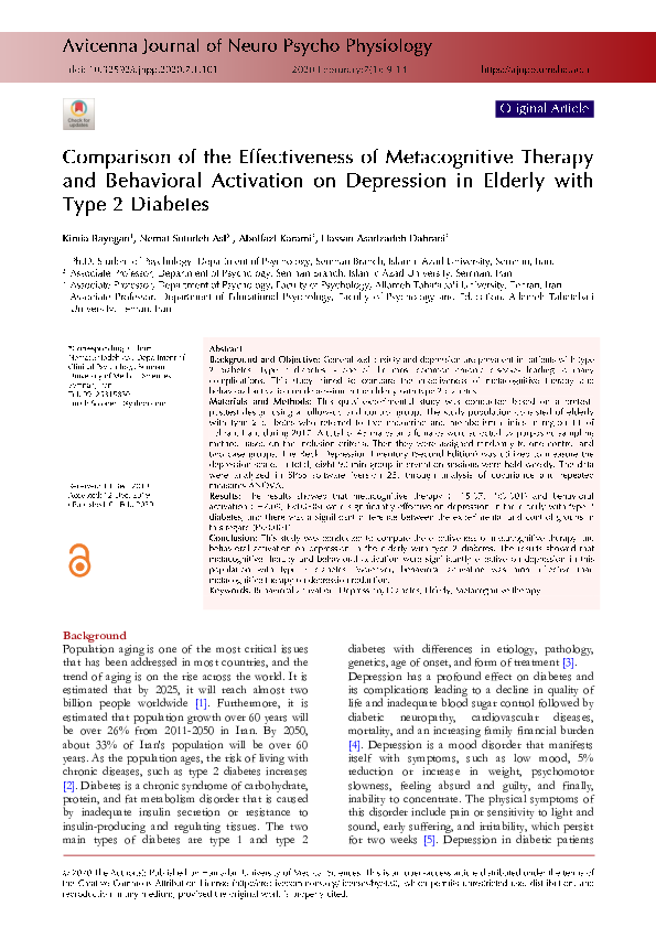 (PDF) Comparison of the Effectiveness of Metacognitive Therapy and ...