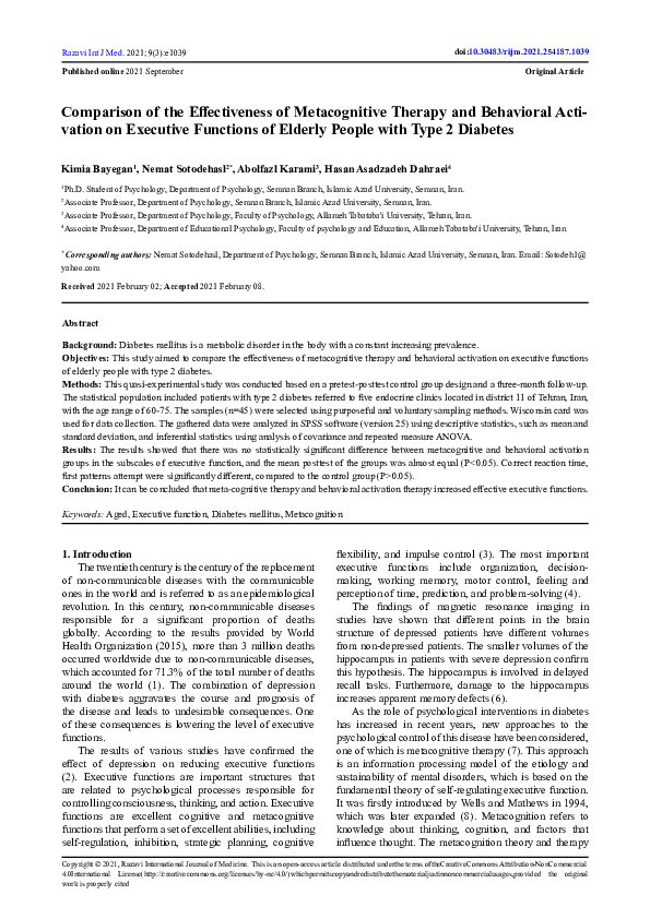 (PDF) Comparison of the Effectiveness of Metacognitive Therapy and ...