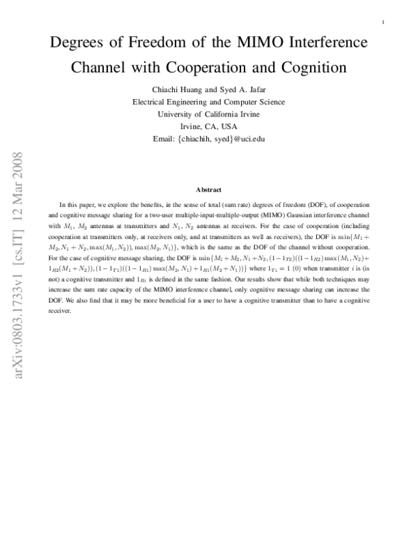 (PDF) Degrees of Freedom of the MIMO Interference Channel With ...