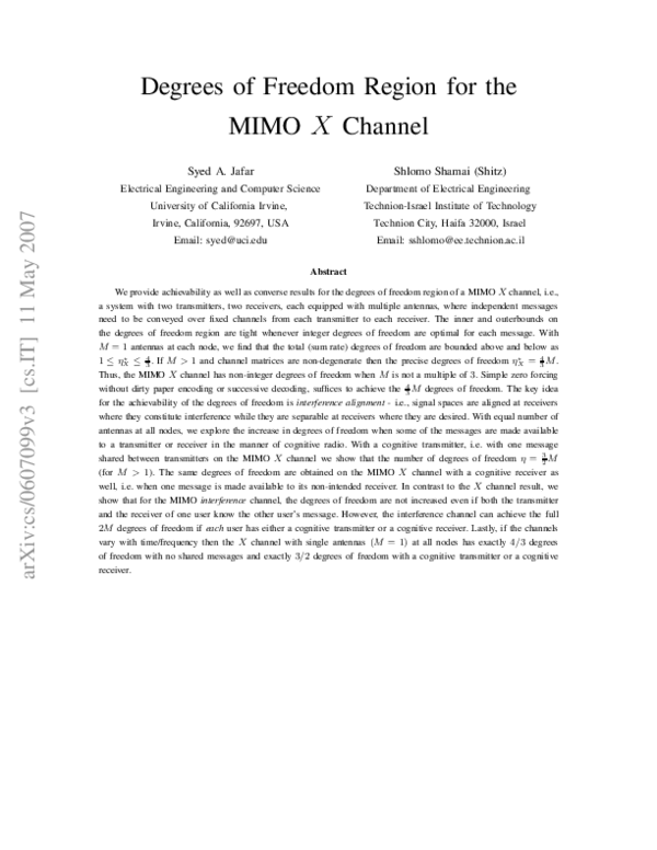 (PDF) Degrees of Freedom Region of the MIMO $X$ Channel