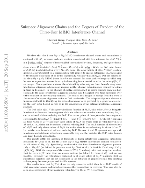 (PDF) Subspace Alignment Chains and the Degrees of Freedom of the Three ...