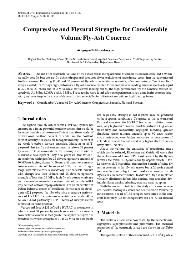 (PDF) Compressive and Flexural Strengths for Considerable Volume Fly ...