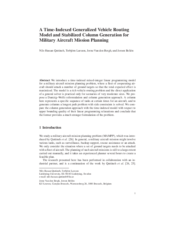 (PDF) A Time-Indexed Generalized Vehicle Routing Model and Stabilized ...