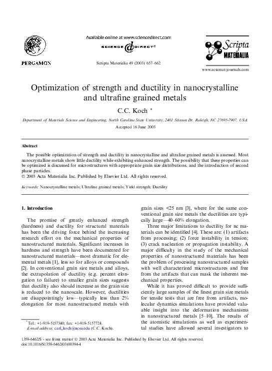 (PDF) Optimization of strength and ductility in nanocrystalline and ...