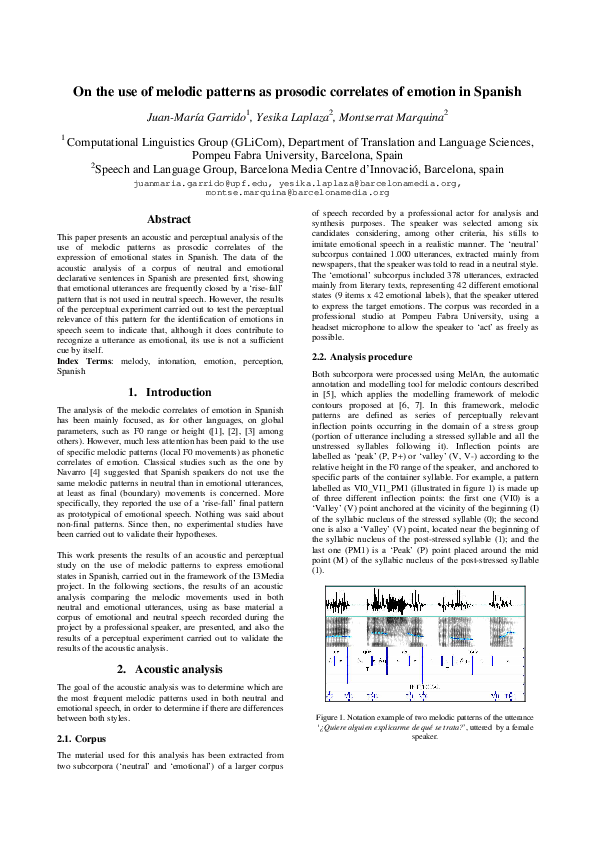 (PDF) On the use of melodic patterns as prosodic correlates of emotion ...