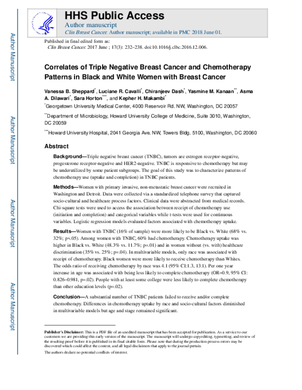 (PDF) Correlates of Triple Negative Breast Cancer and Chemotherapy ...