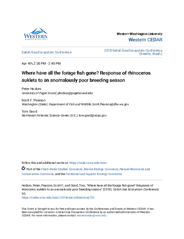 (PDF) Where have all the forage fish gone? Response of rhinoceros ...