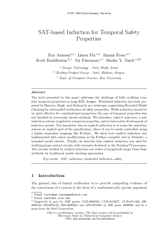 (PDF) SAT-based Induction for Temporal Safety Properties