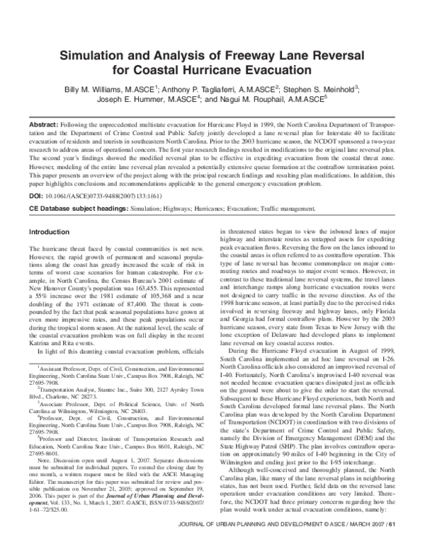 (PDF) Simulation and Analysis of Freeway Lane Reversal for Coastal ...