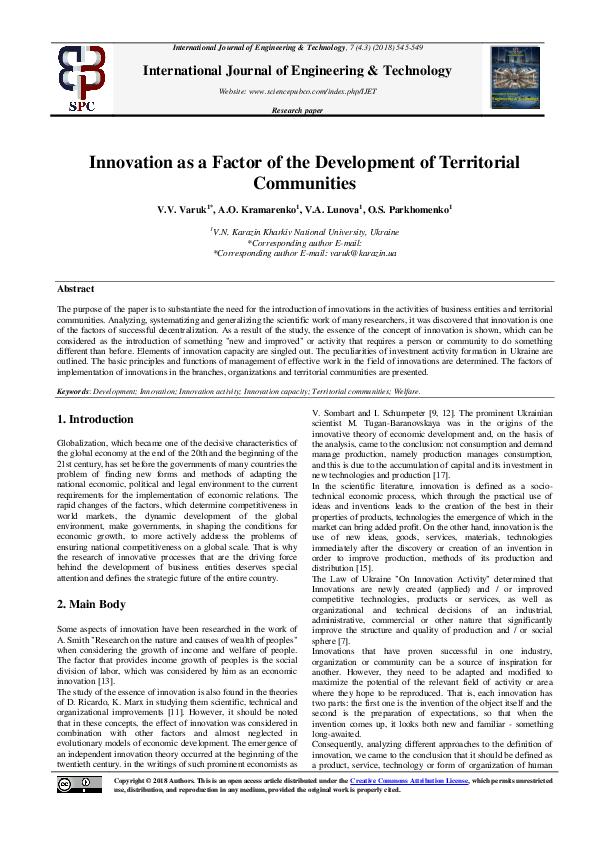 (PDF) Innovation as a Factor of the Development of Territorial Communities