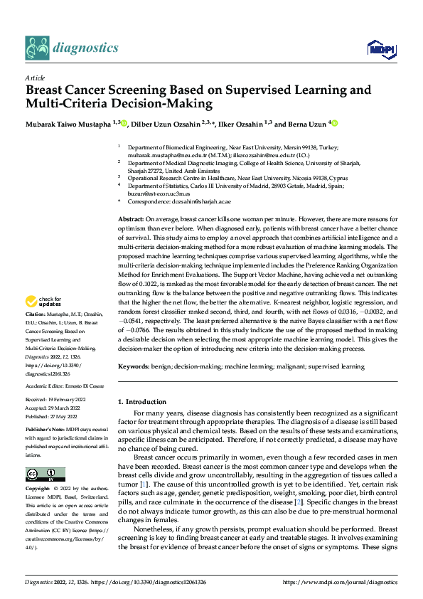 (PDF) Breast Cancer Screening Based on Supervised Learning and Multi ...