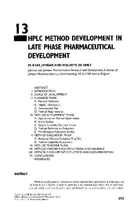 (PDF) 13 HPLC method development in late phase pharmaceutical development