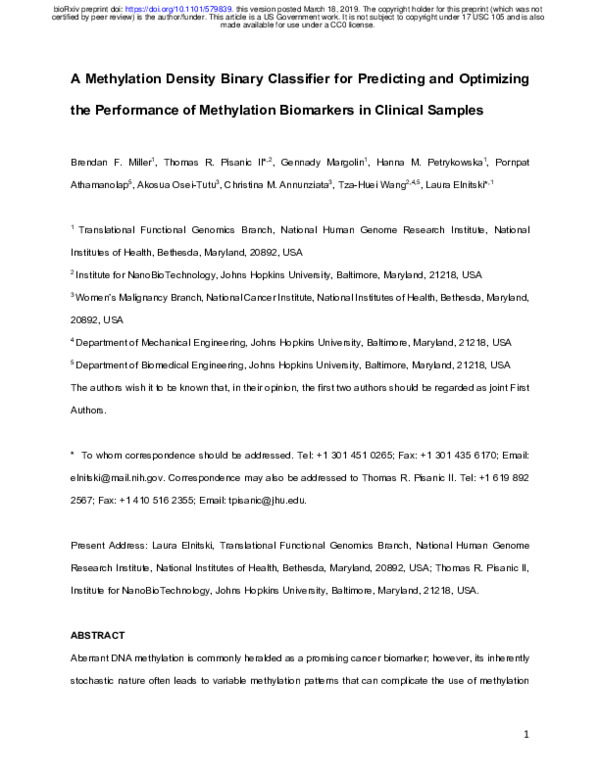 (PDF) Improving the clinical performance of blood-based DNA methylation ...