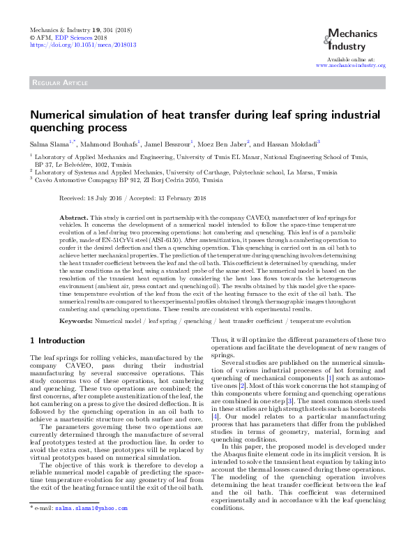 (PDF) Numerical simulation of heat transfer during leaf spring ...