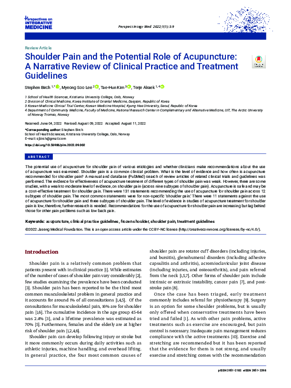 (PDF) Shoulder Pain and the Potential Role of Acupuncture: A Narrative ...