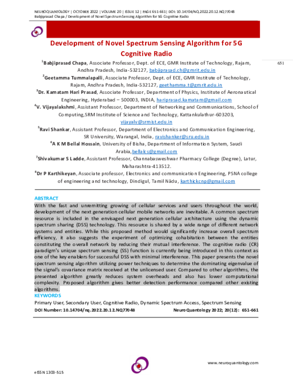 (PDF) Development of Novel Spectrum Sensing Algorithm for 5G Cognitive ...