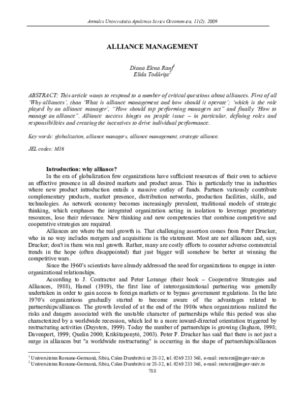 (PDF) Alliance Management Diana Elena Ranf Academia.edu