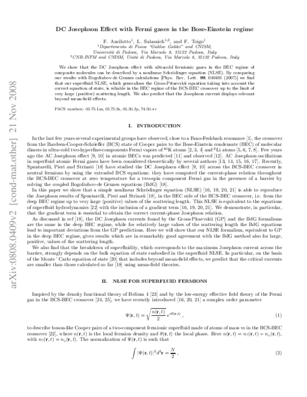 (PDF) dc Josephson effect with Fermi gases in the Bose-Einstein regime
