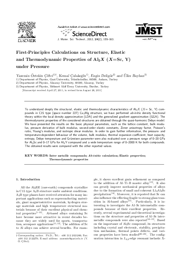 (PDF) First-Principles Calculations on Structure, Elastic and ...