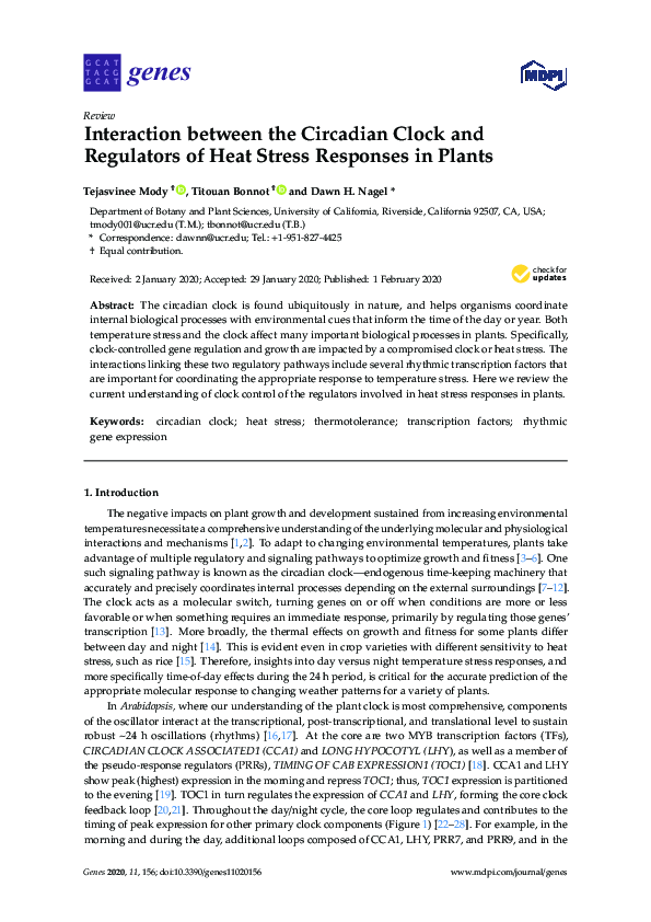 (PDF) Interaction between the Circadian Clock and Regulators of Heat ...