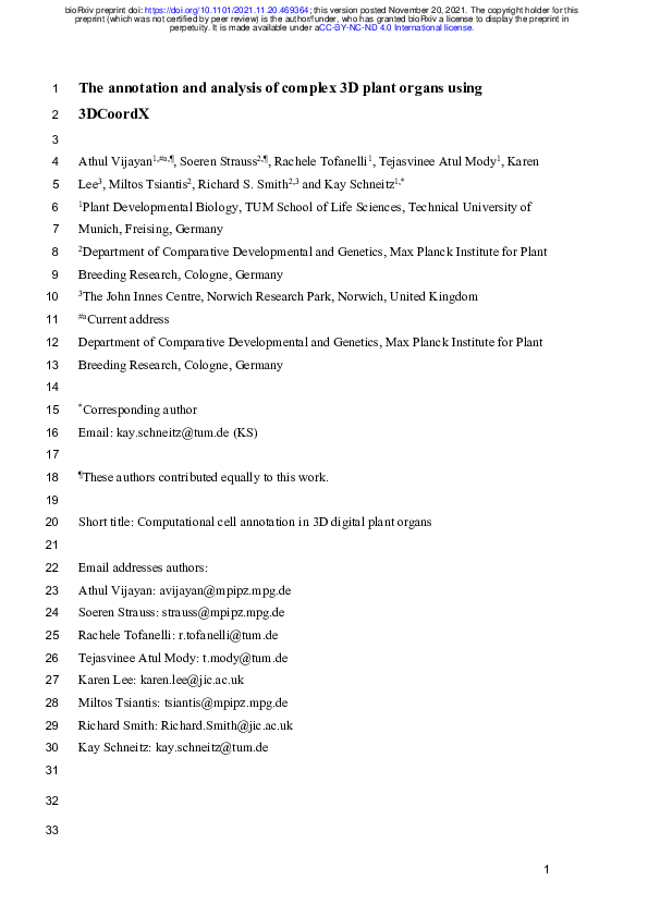 (PDF) The annotation and analysis of complex 3D plant organs using 3DCoordX