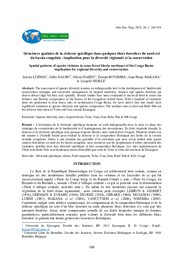 (PDF) Structures spatiales de la richesse spécifique dans quelques ...
