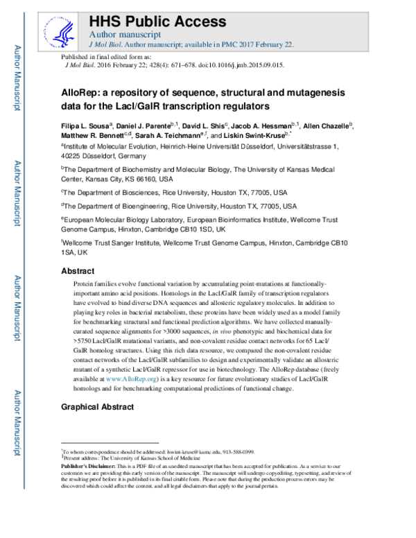 (PDF) AlloRep: a repository of sequence, structural and mutagenesis ...