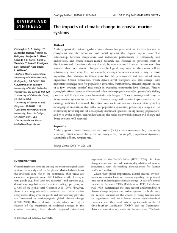 (PDF) The impacts of climate change in coastal marine systems