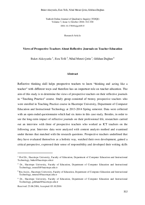 (PDF) Views of Prospective Teachers About Reflective Journals on ...