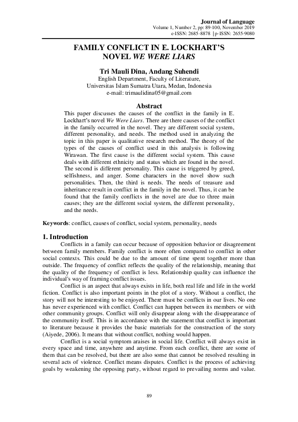(PDF) Family Conflict in E. Lockhart’s Novel We Were Liars