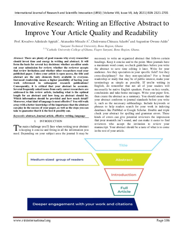 (PDF) Innovative Research: Writing an Effective Abstract to Improve ...