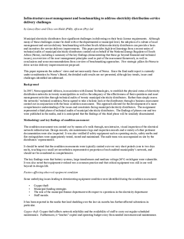 (PDF) Infrastructure asset management and benchmarking to address