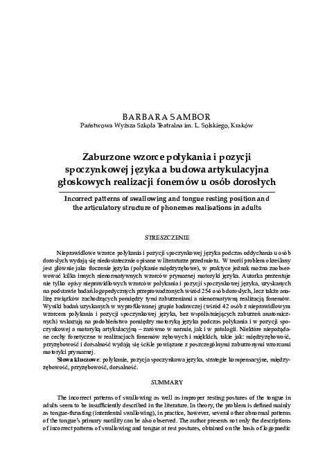 (PDF) Zaburzone wzorce połykania i pozycji spoczynkowej języka a budowa ...