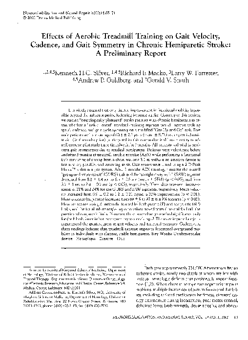(PDF) Effects of Aerobic Treadmill Training on Gait Velocity, Cadence ...
