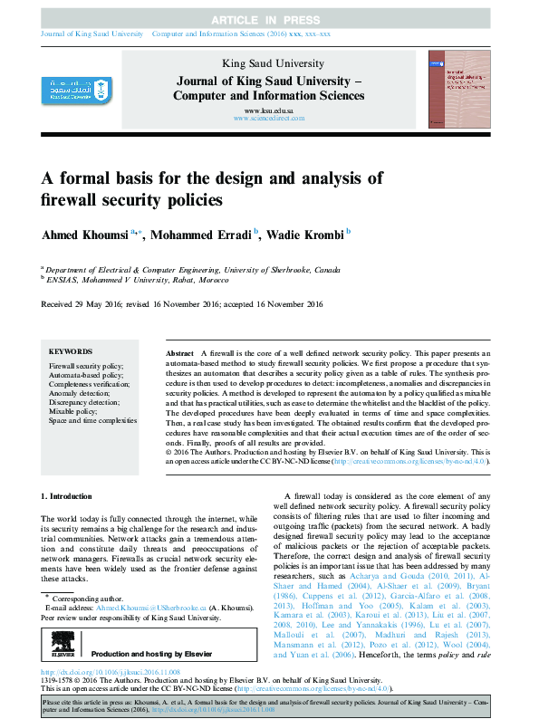 (PDF) A formal basis for the design and analysis of firewall security ...