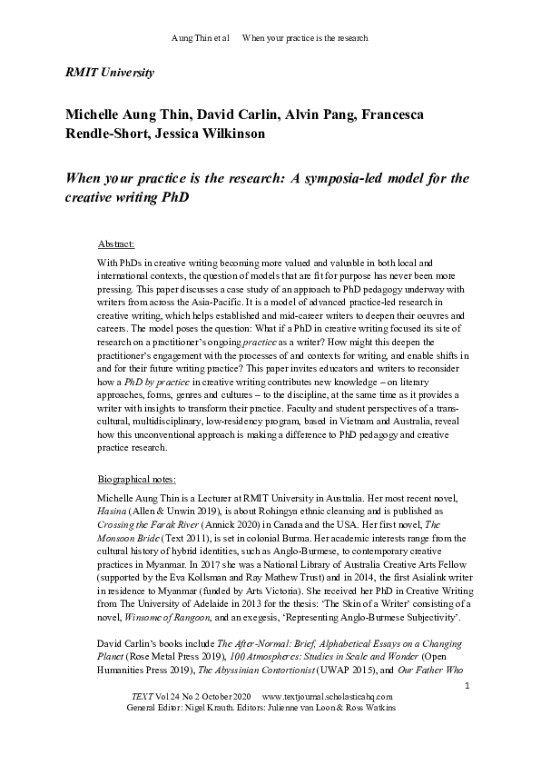 (PDF) When your practice is the research: A symposia-led model for the ...
