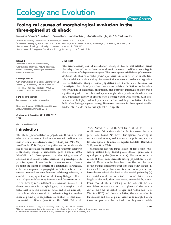 (PDF) Ecological causes of morphological evolution in the three-spined ...
