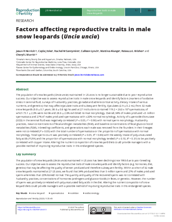 (PDF) Factors affecting reproductive traits in male snow leopards