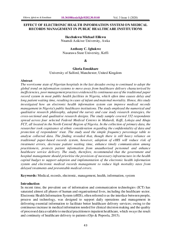 (PDF) Effect of Electronic Health Information System on Medical Records ...