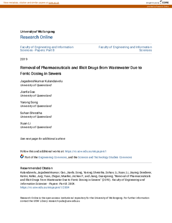 (PDF) Removal of Pharmaceuticals and Illicit Drugs from Wastewater Due ...