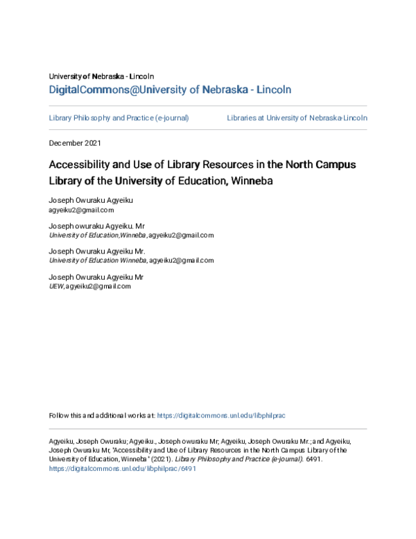 (PDF) Accessibility and Use of Library Resources in the North Campus ...