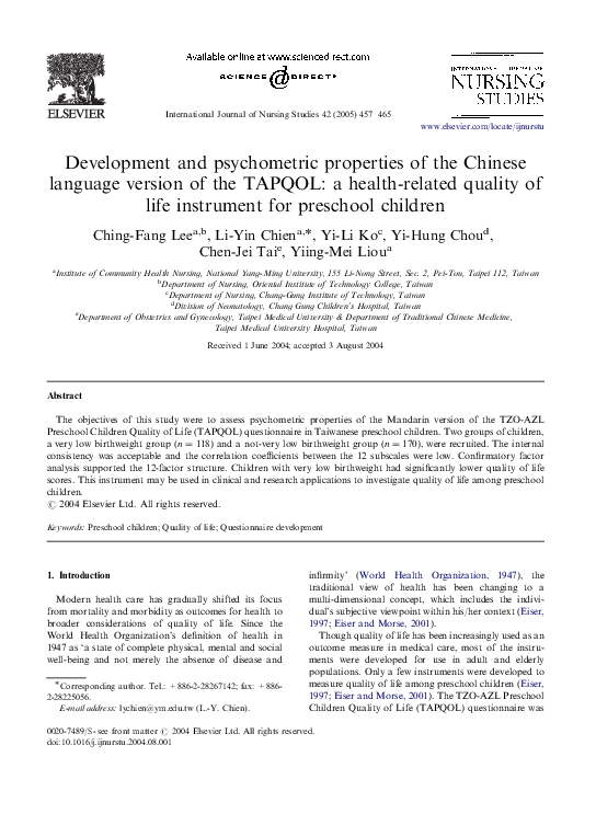 (PDF) Development and psychometric properties of the Chinese language ...