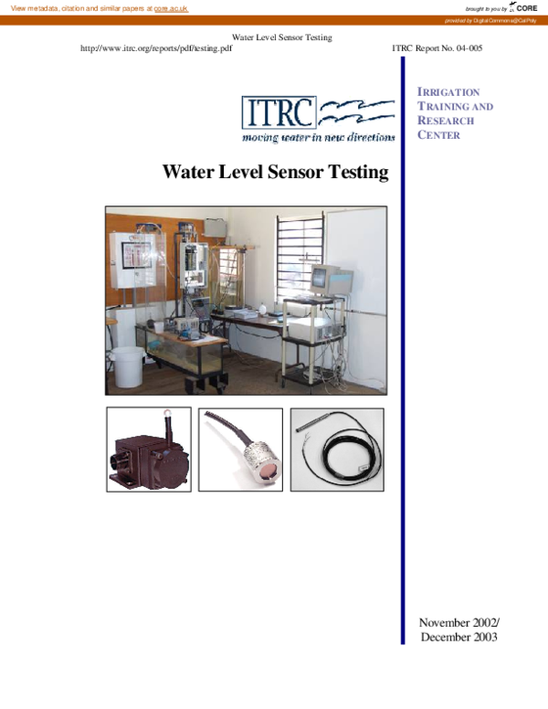 (PDF) Water Level Sensor Testing