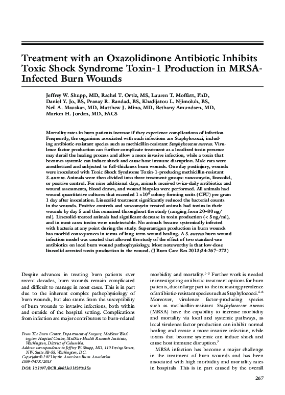 (PDF) Treatment with an Oxazolidinone Antibiotic Inhibits Toxic Shock