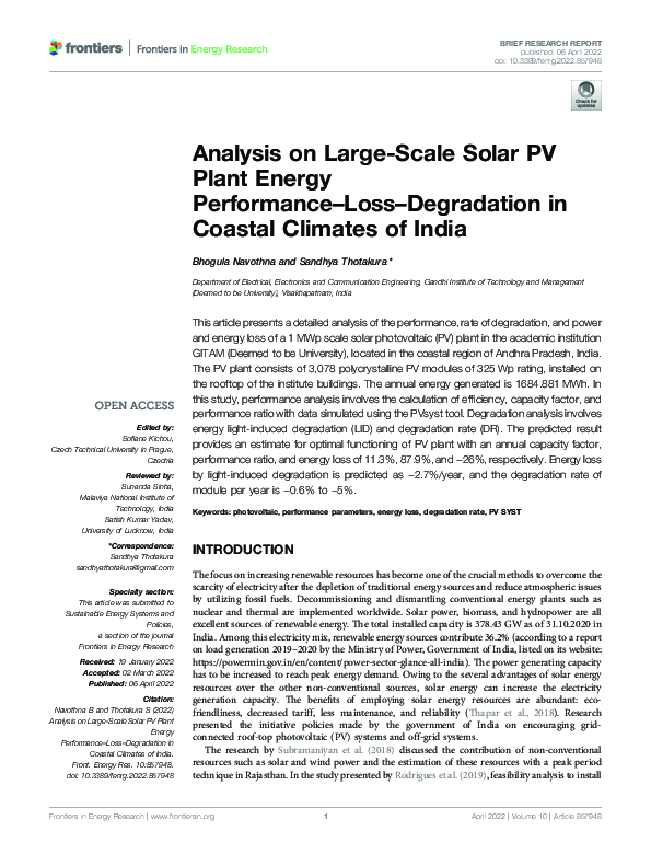 (PDF) Analysis on Large-Scale Solar PV Plant Energy Performance–Loss ...