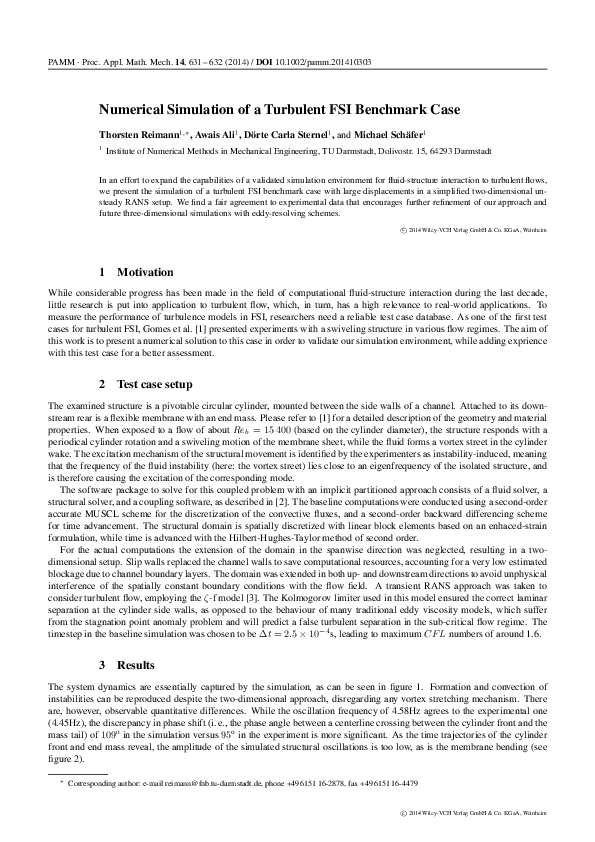 (PDF) Numerical Simulation of a Turbulent FSI Benchmark Case