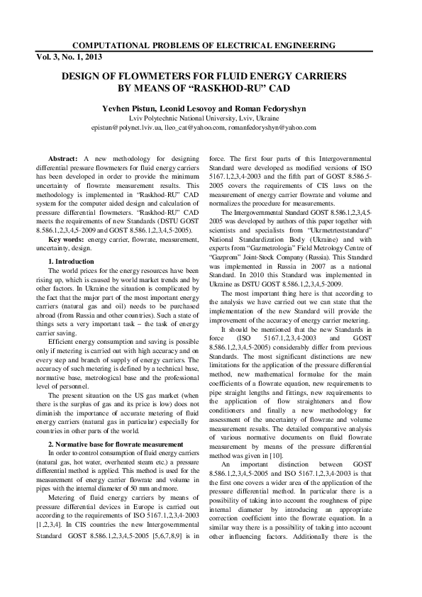 (PDF) Design of Flowmeters for Fluid Energy Carriers by Means of ...